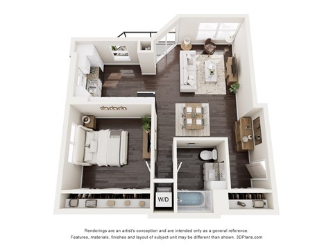 Floor plan for 1 bed, 1 bath, 898 sqft